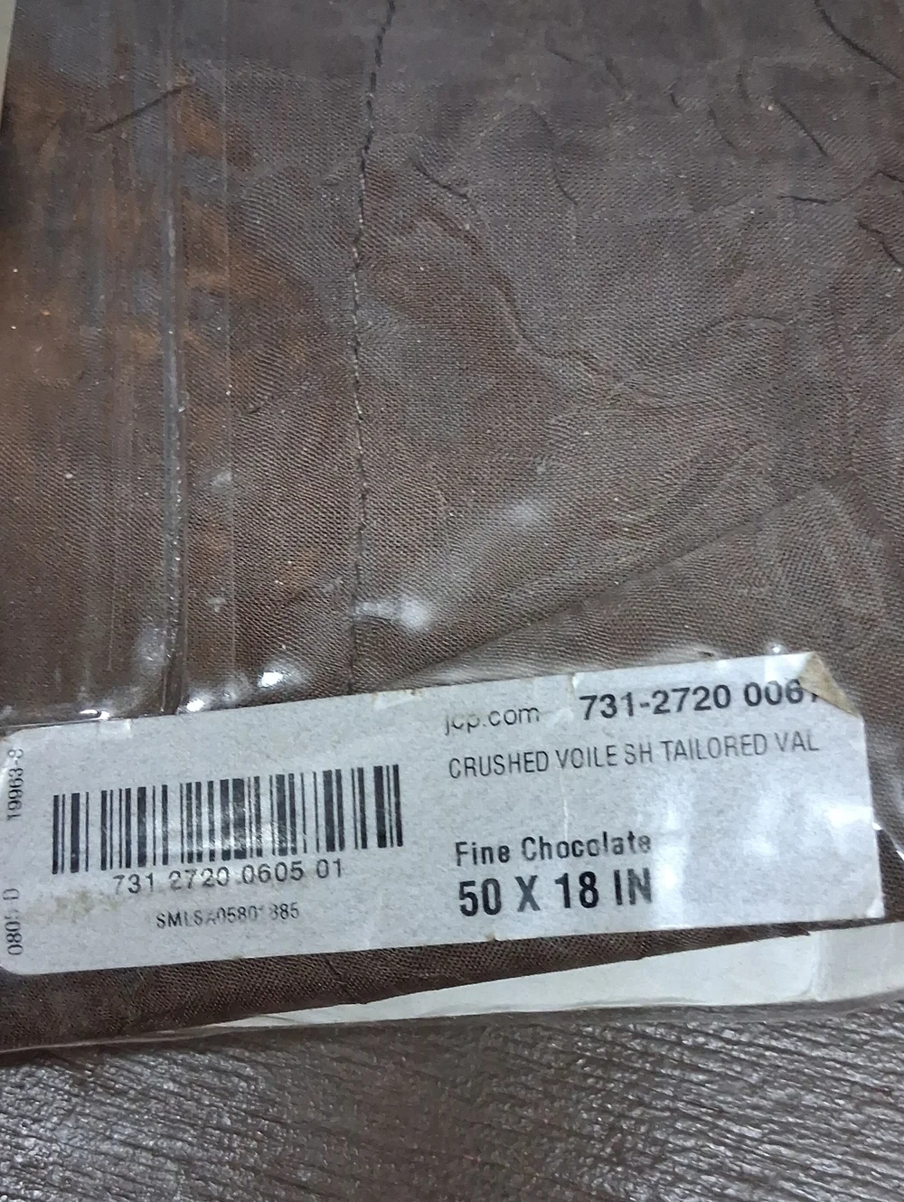 (3) Tailored Valances, Sheer‎ Brown Color, Crushed Voile, NIB.